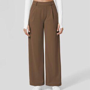 NEW HALARA SIZE XL BROWN HIGH WAIST PLICATED SIDE POCKET STRAIGHT LEG WORK PANT